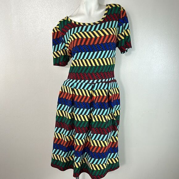 LuLaRoe Amelia Dress Fit & Flare plus size 3XL Midi Dress Multicolour Chevron 3X - Picture 8 of 8